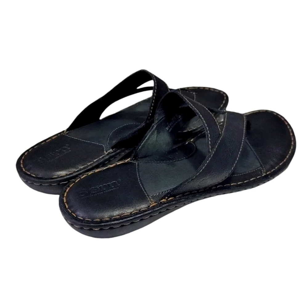 Born Black Leather Crisscross Slide Sandals - Picture 6 of 10